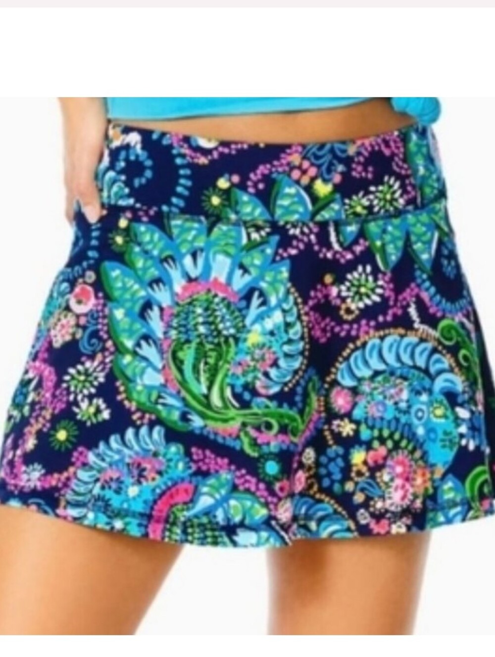 Lilly Pulitzer Navy Floral Paisley Skort with Neon Accents - Picture 5 of 5